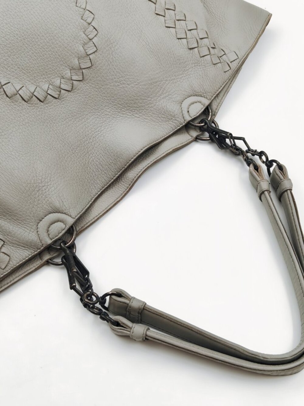 Bottega Veneta Large Leather Tote Bag Gray Intrecciato Shoulder Bag Italy - Picture 8 of 11